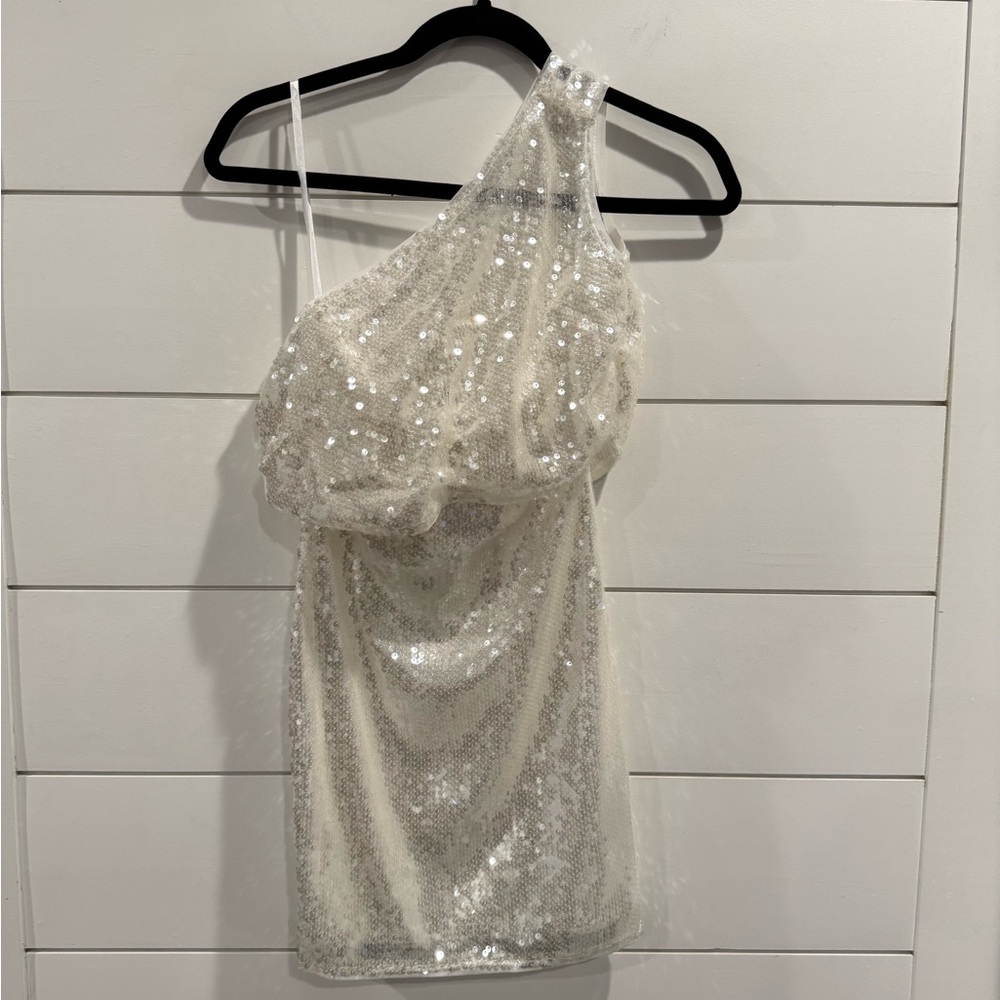 Superdown White Sequin One-Shoulder Mini Dress - image 6